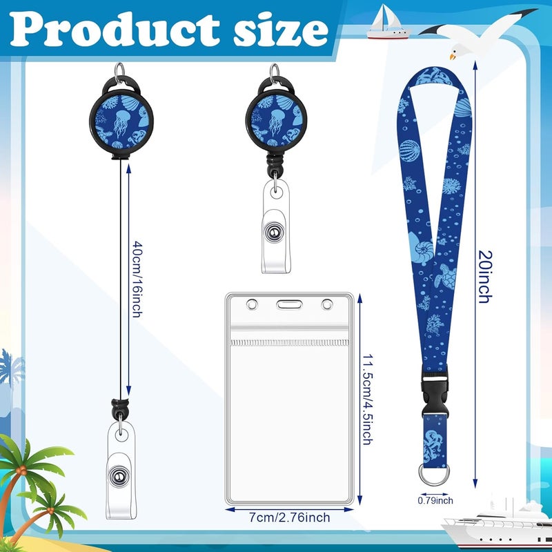 HONSIO 4 Pack Cruise Lanyard for Ship Cards Lanyards with Retractable Badge Reels and Waterproof ID Badge Holder, Ocean Creature 2026 Cruise Essentials Accessories - Image 2